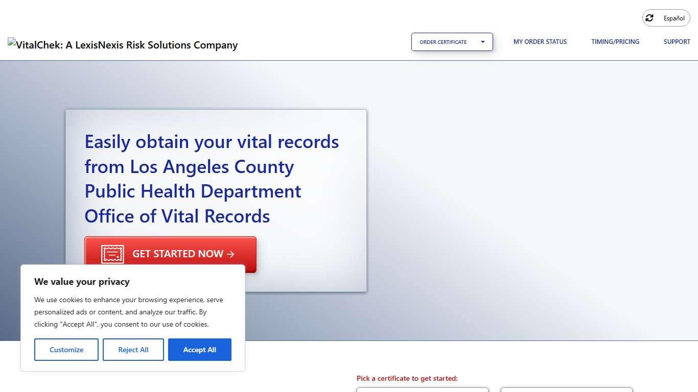 Los Angeles County Public Health Department Office of Vital Records (CA) Order Certificates - VitalChek